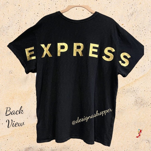 EXPRESS Black t-shirt w/bold, graphic Gold letters across the back LG - Picture 6 of 6